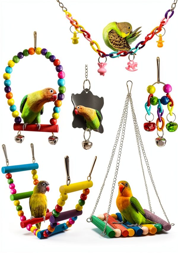 Bird Parakeet Cockatiel Toys by ESRISE Swings and Climbing Ladders Set-0