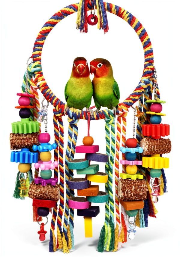 Bird Toys YIXUND Ring Swing with Corn Cob, Bagels & Blocks – 6.7in-0