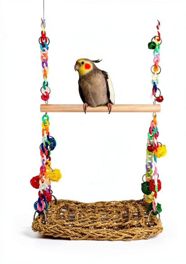 Natural Bird Swing Toys Eeaivnm Seagrass Hammock with Wood Perch-1