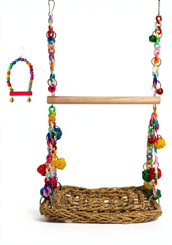 Natural Bird Swing Toys Eeaivnm Seagrass Hammock with Wood Perch-6