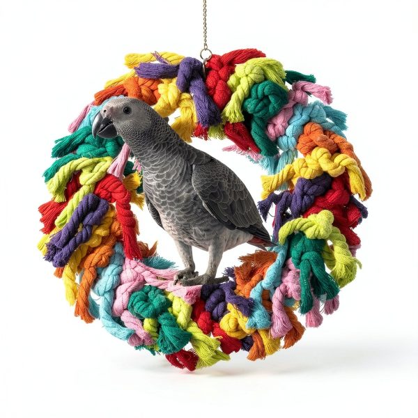 Parrot Swing NAPIASS Large Bird Swing – Colorful Cotton Rope Toy-2