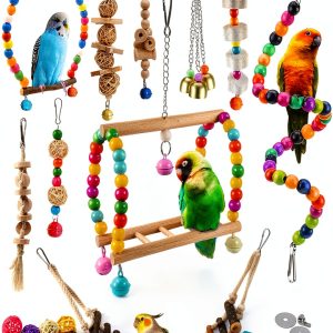Bird Parakeet Cockatiel Toys 22 Pack Sysmashing Swings Wood Ladder-0