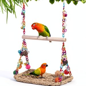 Bird Swing Toy FrgKbTm Seagrass Willow Perch for Parakeets Budgies-0