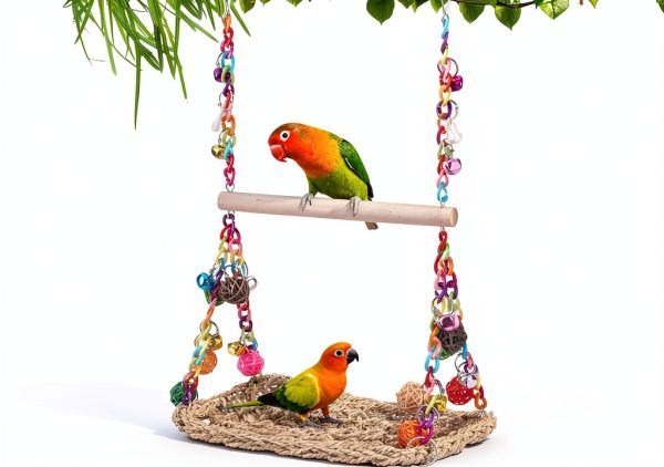 Bird Swing Toy FrgKbTm Seagrass Willow Perch for Parakeets Budgies-0